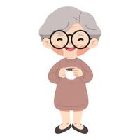 Old woman hold a cup of hot coffee vector