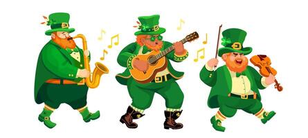 Three funny musicians in leprechaun costumes. St. Patricks Day. Vector. vector