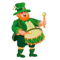 Leprechaun with a drum. Funny musician. Cartoon character. Vector illustration.