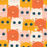 Emotional ginger autumn cats create a cute modern seamless pattern with pets for textiles. Vector. vector