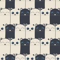 Emotional black and white cats with big eyes create a cute modern seamless pattern with pets for textiles. Vector. vector