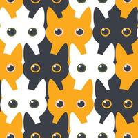 Emotional fancy cats with big eyes create a cute modern seamless pattern with pets for textile. Vector. vector