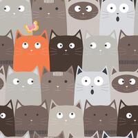 Emotional gray cats and one quirky ginger cat create a cute modern seamless pet pattern for textiles. Vector. vector