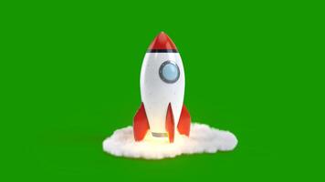 3D space rocket transition on green screen chroma key background animation. video