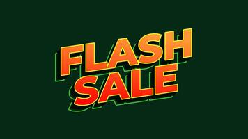 Flash sale. Text effect animation design in orange red gradient color. Dark green background video