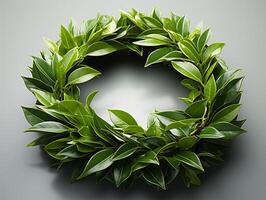 AI generated Christmas wreath with green leaves on black background photo