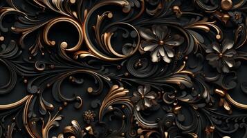 AI generated Seamless pattern Royal vintage Victorian Gothic background Rococo venzel and whorl photo