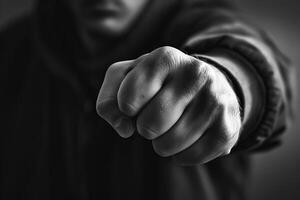 Close-up of a man's fist with black and white tones photo