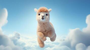 AI generated Flying Alpaca on blue sky background. photo