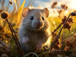 Little rat in the autumn forest. photo