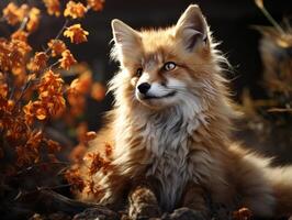 ai generado retrato de un rojo zorro en el otoño bosque. foto