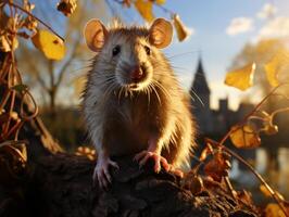 AI generated Little rat in the autumn forest. photo