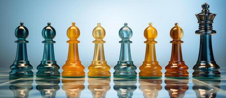 AI generated Chess on a chessboard, business concept of success and leadership photo