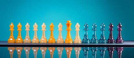 AI generated Chess on a chessboard, business concept of success and leadership photo