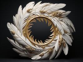 AI generated Beautiful golden and white feathers on a black background. photo