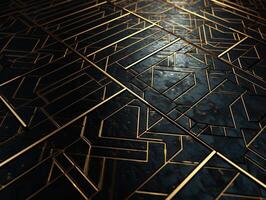 AI generated Dark black mosaic background with golden lines Art Deco luxury style texture photo