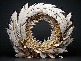 AI generated Beautiful golden and white feathers on a black background. photo