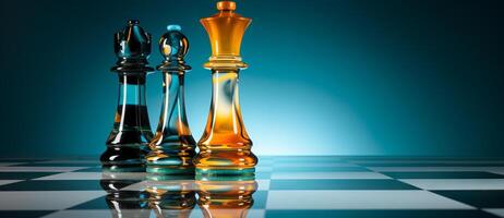 AI generated Chess on a chessboard, business concept of success and leadership photo