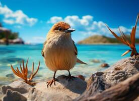 Bird on the shore of the Mediterranean Sea photo