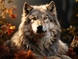 Portrait of a wolf in the autumn forest photo