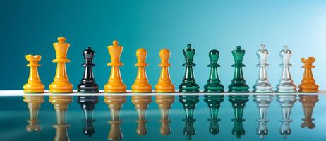 AI generated Chess on a chessboard, business concept of success and leadership photo