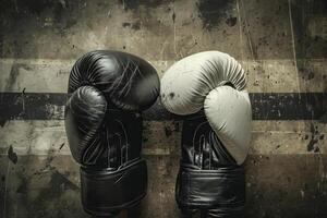 boxeo guantes en un gris antecedentes. foto