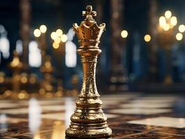 AI generated Chess on a chessboard, business concept of success and leadership photo