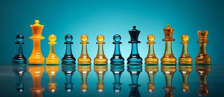 AI generated Chess on a chessboard, business concept of success and leadership photo