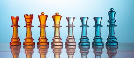 AI generated Chess on a chessboard, business concept of success and leadership photo