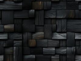 AI generated Dark black wooden Geometric grid background Modern dark abstract texture seamless pattern photo