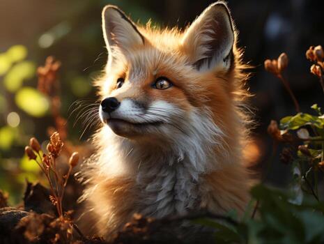 AI generated Portrait of a red fox in the autumn forest. photo