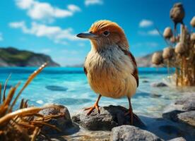 pájaro en el apuntalar de el Mediterráneo mar foto