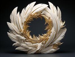 AI generated Beautiful golden and white feathers on a black background. photo