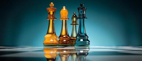 AI generated Chess on a chessboard, business concept of success and leadership photo