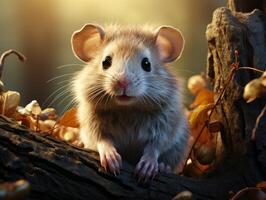 Little rat in the autumn forest. photo