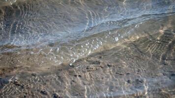 water met rimpelingen Aan de oppervlak, wild berg rivier- vloeiende door steen keien, water Doorzichtig stroom rivier- vloeiende in de diep Woud, water golven wanneer zonlicht schijnt video