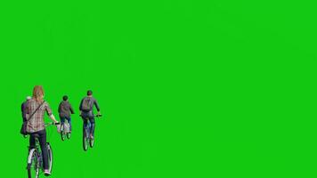 arrière vue 3d groupe de cycliste sur vert écran avec copie espace video