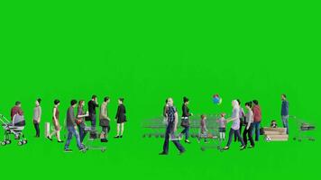 Group of 3d People Shopping on Green Screen Background video