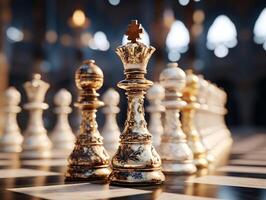 ai generado ajedrez en un tablero de ajedrez, negocio concepto de éxito y liderazgo foto
