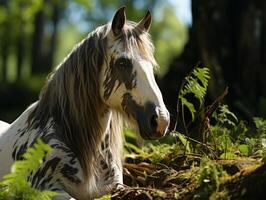 ai generado retrato de un caballo en el bosque. foto