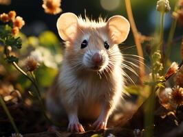 Little rat in the autumn forest. photo