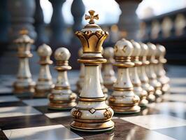 AI generated Chess on a chessboard, business concept of success and leadership photo