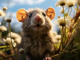 Little rat in the autumn forest. photo