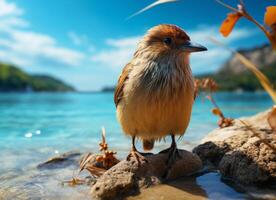 Bird on the shore of the Mediterranean Sea photo