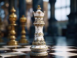 AI generated Chess on a chessboard, business concept of success and leadership photo