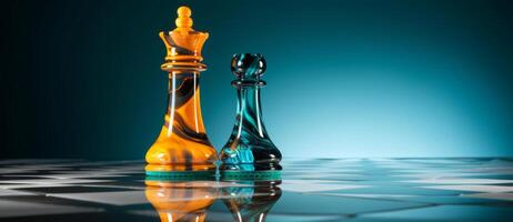 AI generated Chess on a chessboard, business concept of success and leadership photo