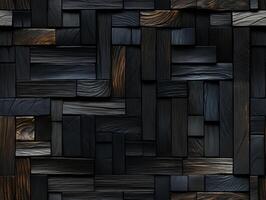 AI generated Dark black wooden Geometric grid background Modern dark abstract texture seamless pattern photo