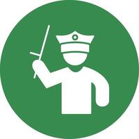 Policeman Holding Stick Glyph Circle Icon vector