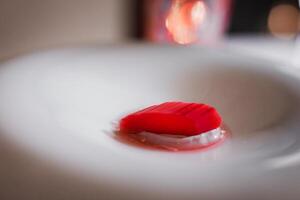 romántico rojo objeto en blanco cuenco con suave Encendiendo para comida y estilo de vida conceptos foto