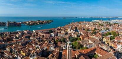 Aerial View of Venice near Saint Mark's Square, Rialto bridge and narrow canals. photo